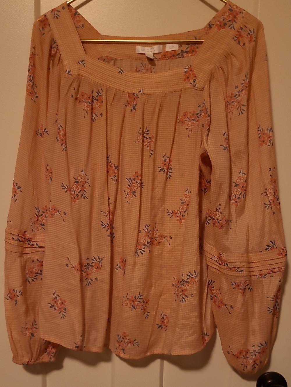 LC Lauren Conrad Peach Floral Peasant Blouse